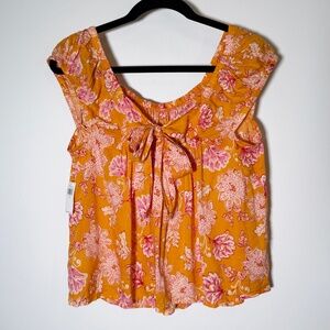 Old Navy - Tie-Back Swing Top - Orange/Pink Floral Print  • Size M - NWT